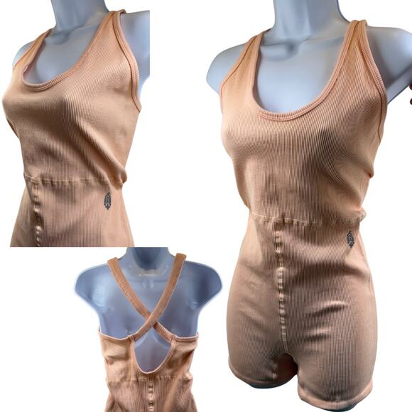 Free People Movement Creamsicle Orange Free Throw Shortsie Ribbed Romper M / L - Picture 1 of 11